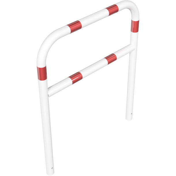 Protective bar made of steel tubing |  60 x 2.5 mm | with crossbar | total width: 1000 mm | total height: 1200 mm | hot-dip galvanized and white coatedwith red reflecting stripes